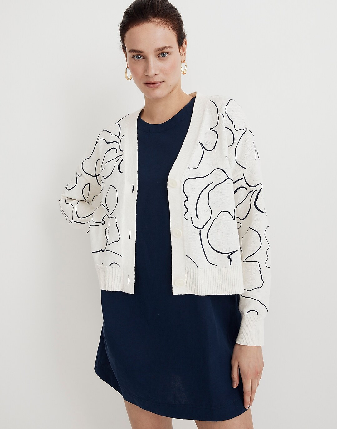 Embroidered V-Neck Cardigan Sweater in Linear Bloom | Madewell
