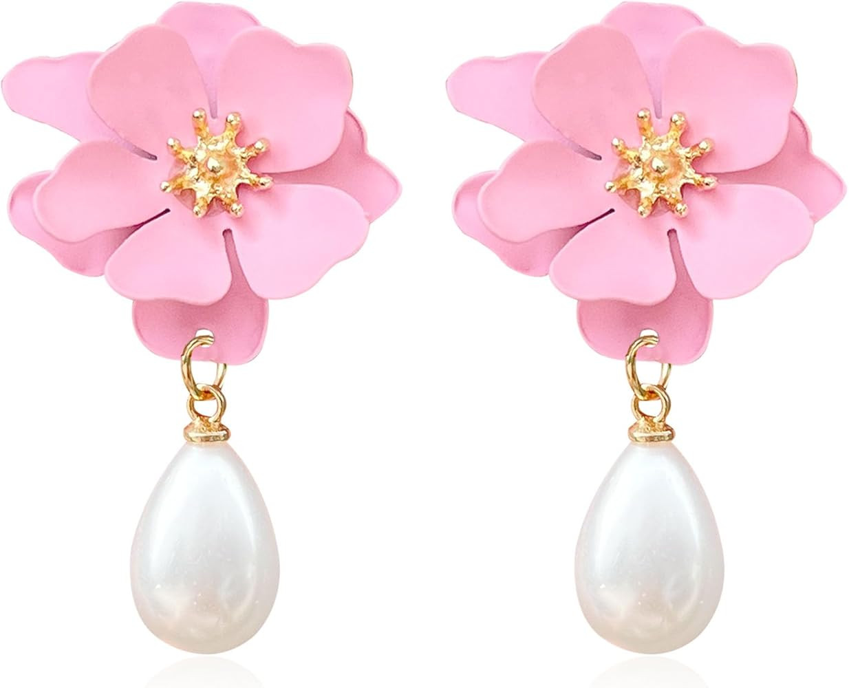 Pearl Bohemian Flower Earrings Floral Petal Flower Stud Earrings Jewelry for Women | Amazon (US)