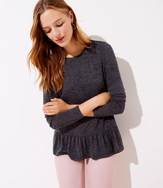 Textured Long Sleeve Peplum Tee | LOFT