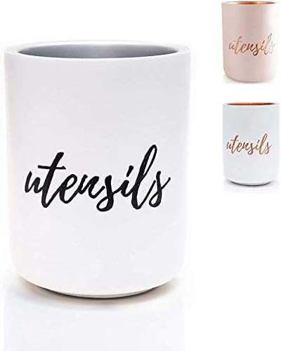 White Utensil Holder for Countertop-Stylish White Kitchen Utensil Holder & Organizer - Cement Ute... | Amazon (US)