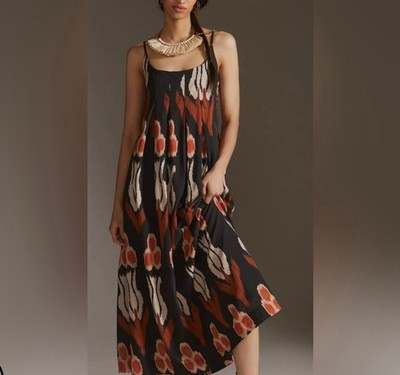 NEW by Anthropologie Nikki Ikat Pleated Maxi Dress SMALL Adjustable Strap $170 | eBay US