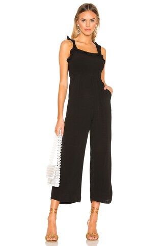 superdown Victoria Ruffle Jumpsuit in Black from Revolve.com | Revolve Clothing (Global)