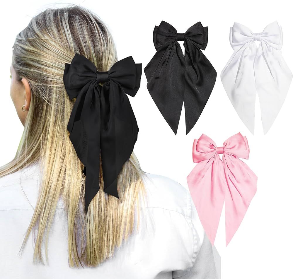 FOSROM 3 Pcs Hair Bows for Girls Hair Ribbons for Woman Pink Bow Girls Hair Bows for Women Ribbon... | Amazon (US)
