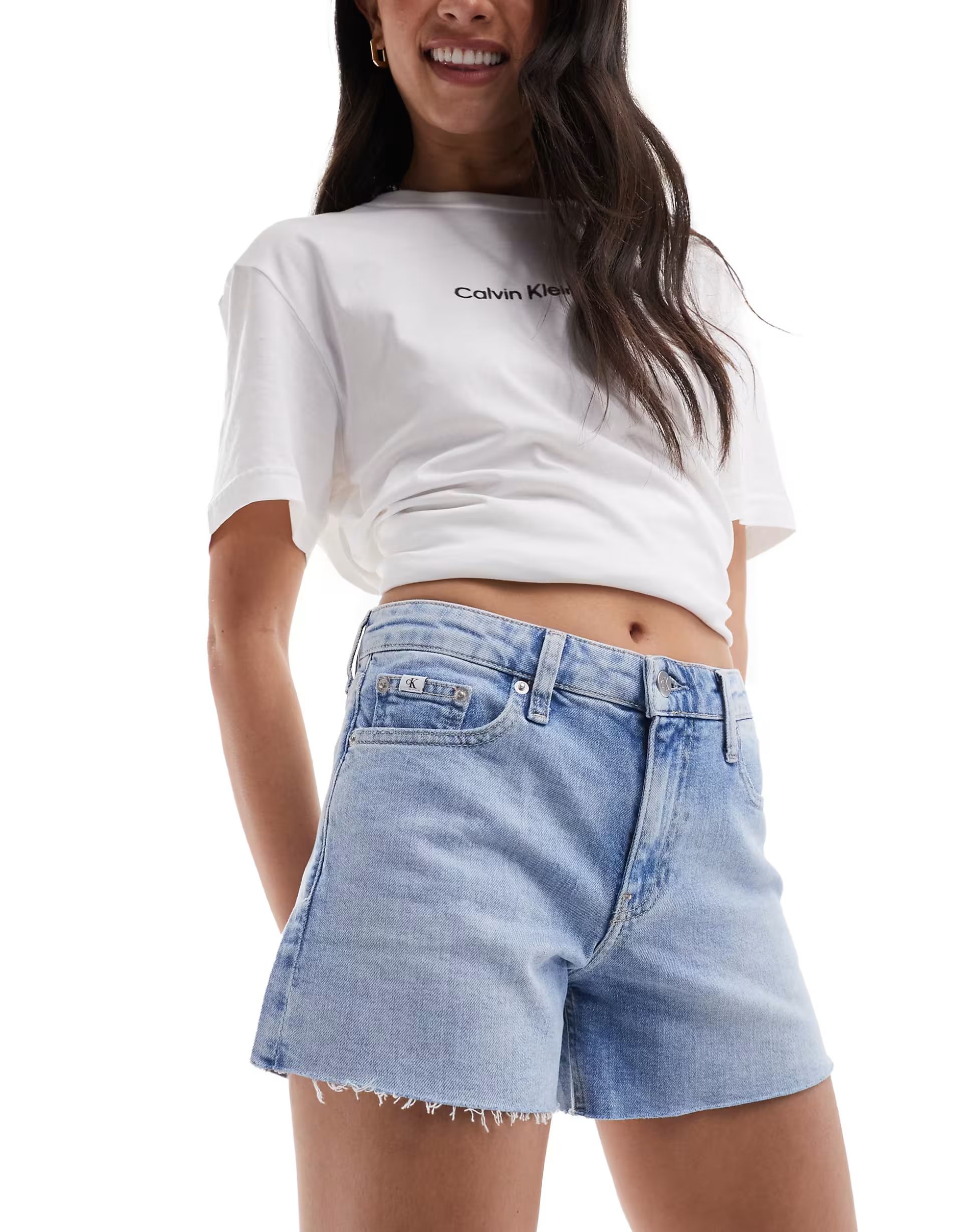 Calvin Klein Jeans mid rise denim shorts in light wash | ASOS (Global)