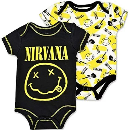 Nirvana Rock Band Baby Boys 2 Pack Short Sleeve Bodysuits Black/Yellow 12 Months | Walmart (US)