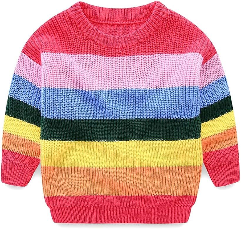 Amazon.com: Mud Kingdom Baby Girl Sweater Pullover Cute Rainbow Stripe Pink 18-24 Months: Clothin... | Amazon (US)