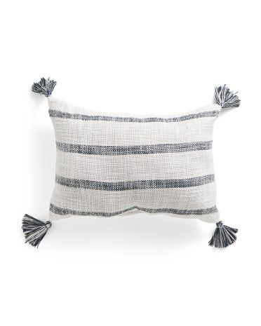 Made In Usa 14x20 Indoor Outdoor Striped Pillow With Tassel | TJ Maxx