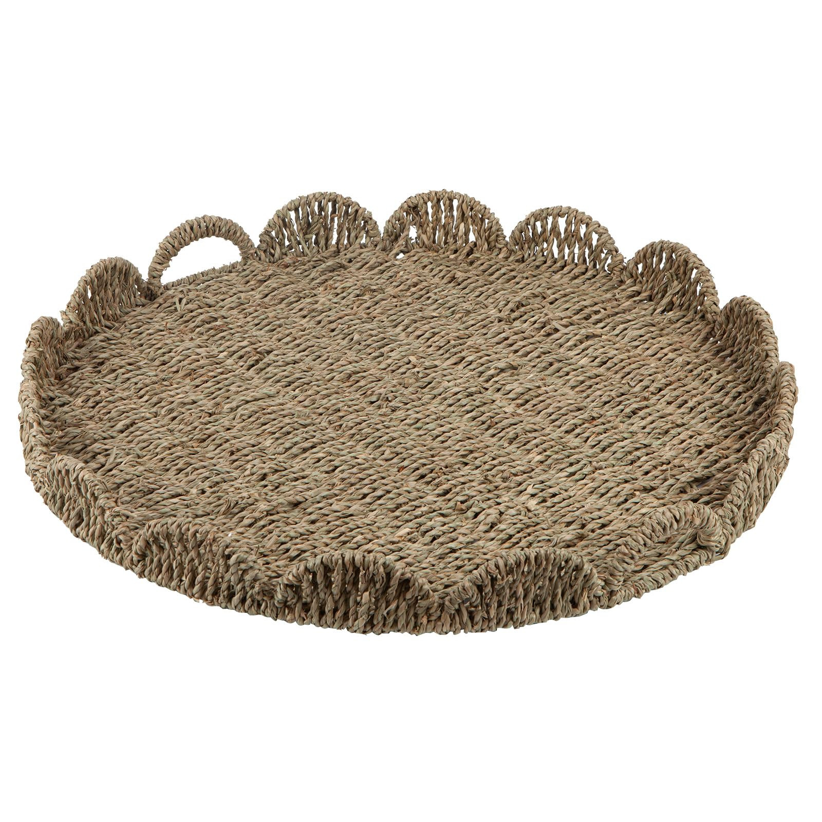 Round Ottoman Tray Large Wicker Serving Tray with Handles for Coffee Table, Handwoven Natural Sea... | Amazon (US)