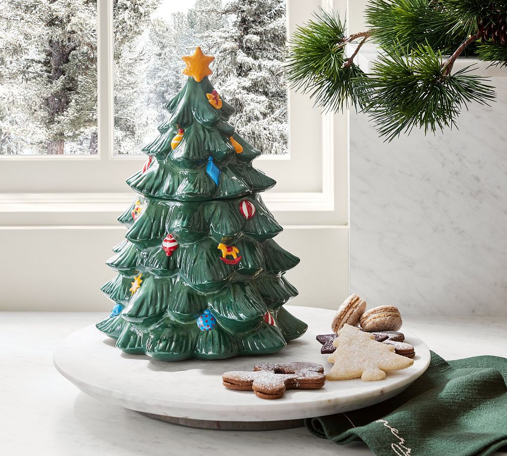 Christmas in the Country Stoneware Tree Cookie Jar | Pottery Barn (US)