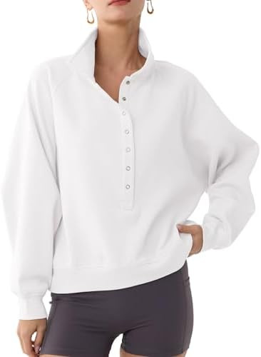 DITOK Fleece Sweatshirts for Women Trendy Henley Neck Casual Oversized Lightweight Long Sleeve Pu... | Amazon (US)
