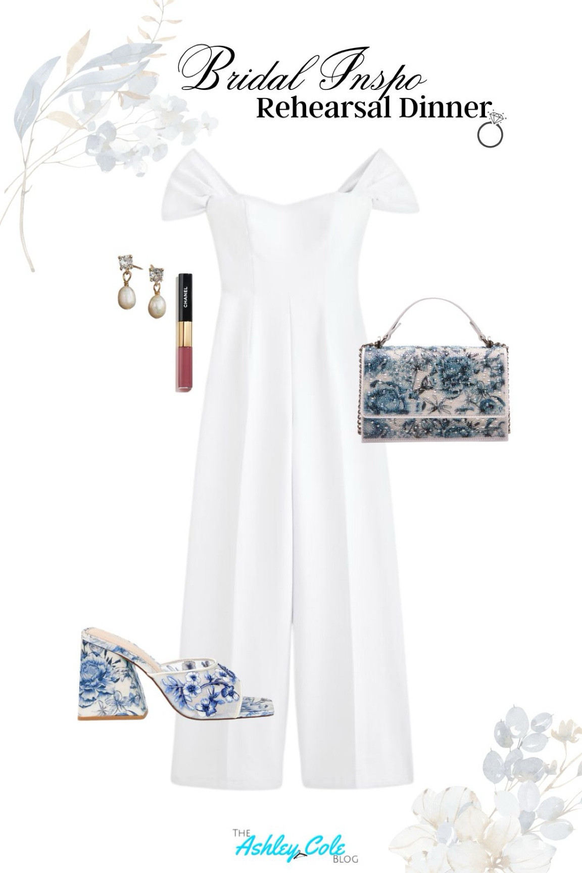 This jumpsuit is a stunner and I immediately thought of bridal events.  Pairs beautifully with the blue floral accessories…swoon. 
.
#bridal #floral #rehearsaldinner

#LTKshoecrush #LTKstyletip #LTKwedding