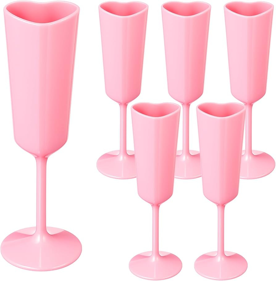 Nuogo 6 Pcs Valentine's Day Heart Plastic Champagne Flutes, 6 oz Galentines Toasting Champagne Fl... | Amazon (US)