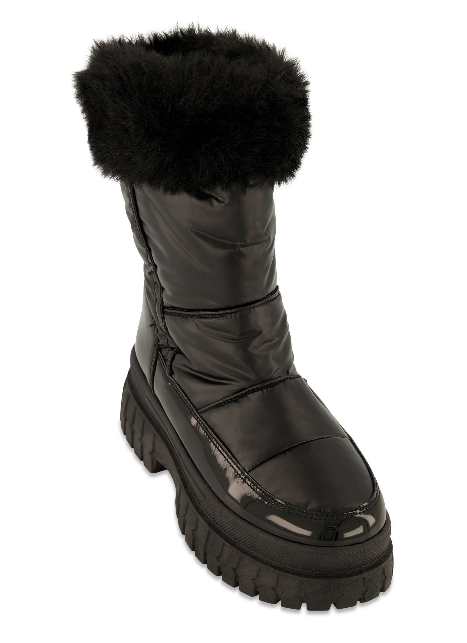 Faux Fur Side Zip Weatherproof Snow Boots  - Black | Rainbow Shops