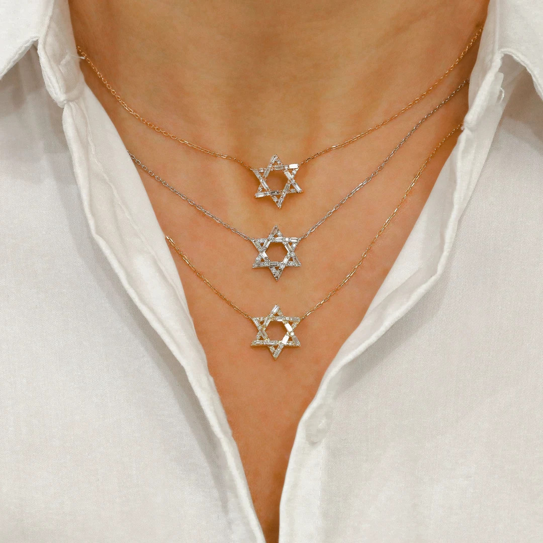 Diamond Open Star of David Necklace18k Solid Gold Natural - Etsy | Etsy (US)