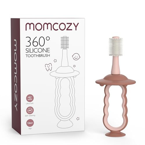 Momcozy Baby Toothbrush, 360° Tooth Brush for Infant, Ultrasoft Toddler Toothbrush with Suction Base, Baby Oral Cleaner, Infant Tongue Cleaner, Pink | Amazon (US)