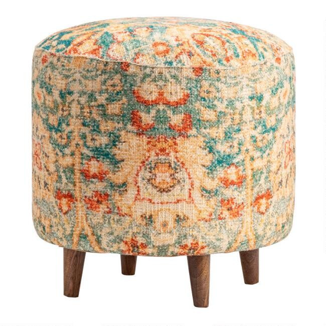 Round Multicolor Harlon Upholstered Ottoman | World Market