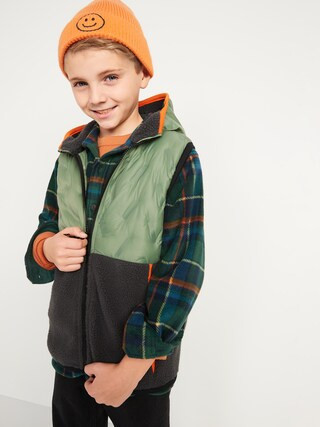 Hooded Puffer/Sherpa Hybrid Zip Vest for Boys | Old Navy (US)