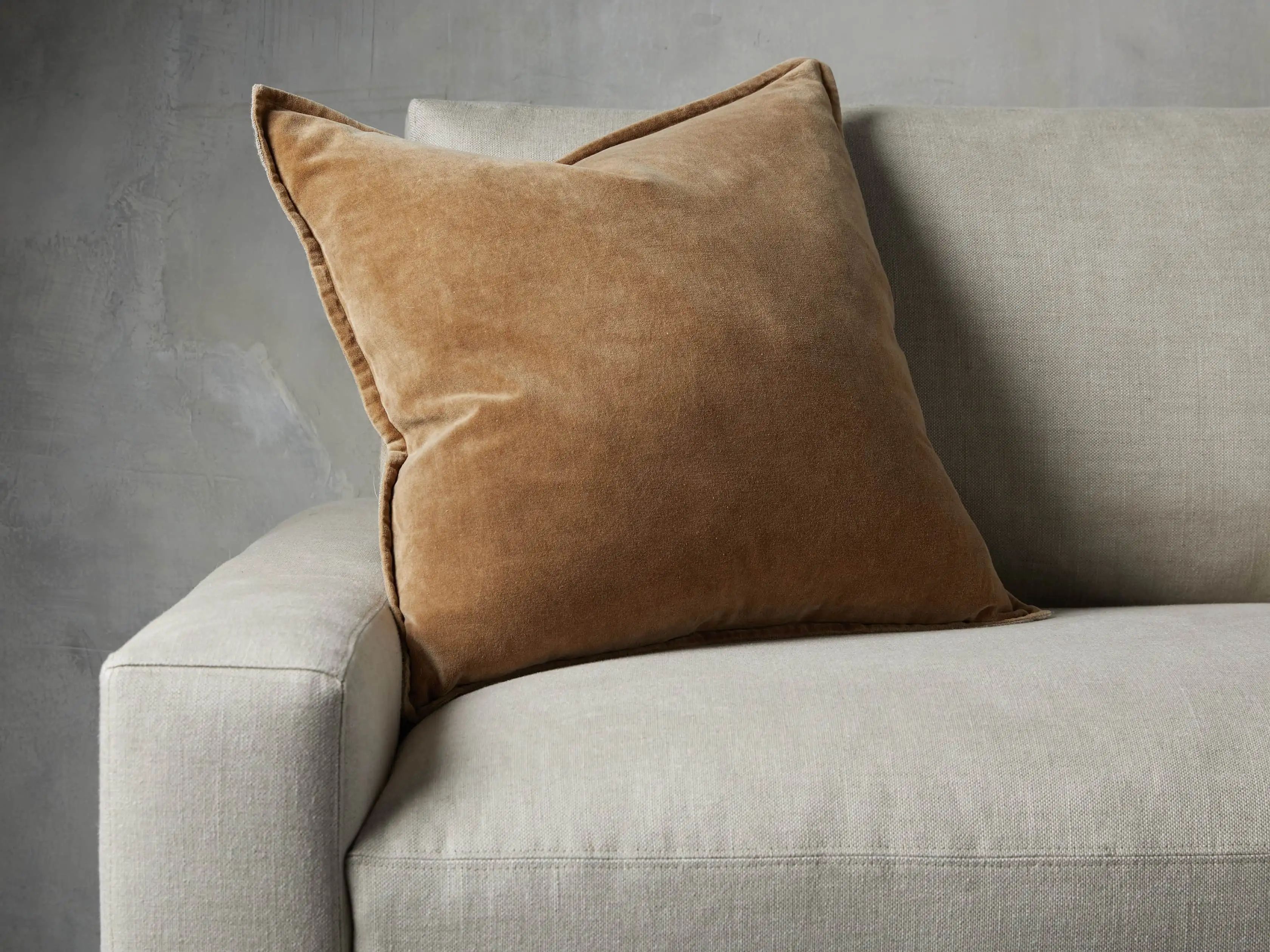Stone Washed Velvet Pillow in Camel | Arhaus
