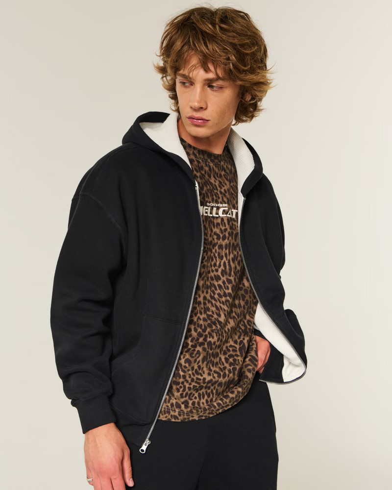 Men's Boxy Waffle-Lined Zip-Up Hoodie | Men's Sweatshirts & Sweatpants | HollisterCo.com | Hollister (US)