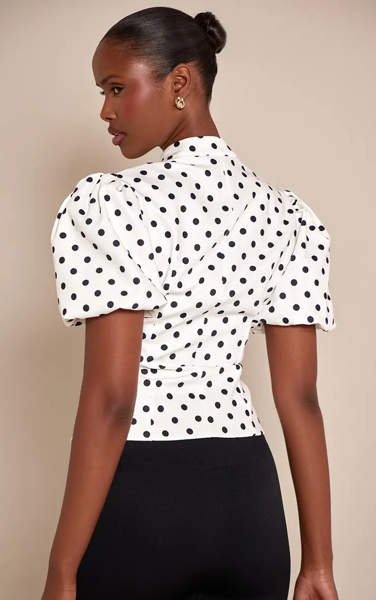 White Polka Dot Woven Cut Out Blouse | PrettyLittleThing UK