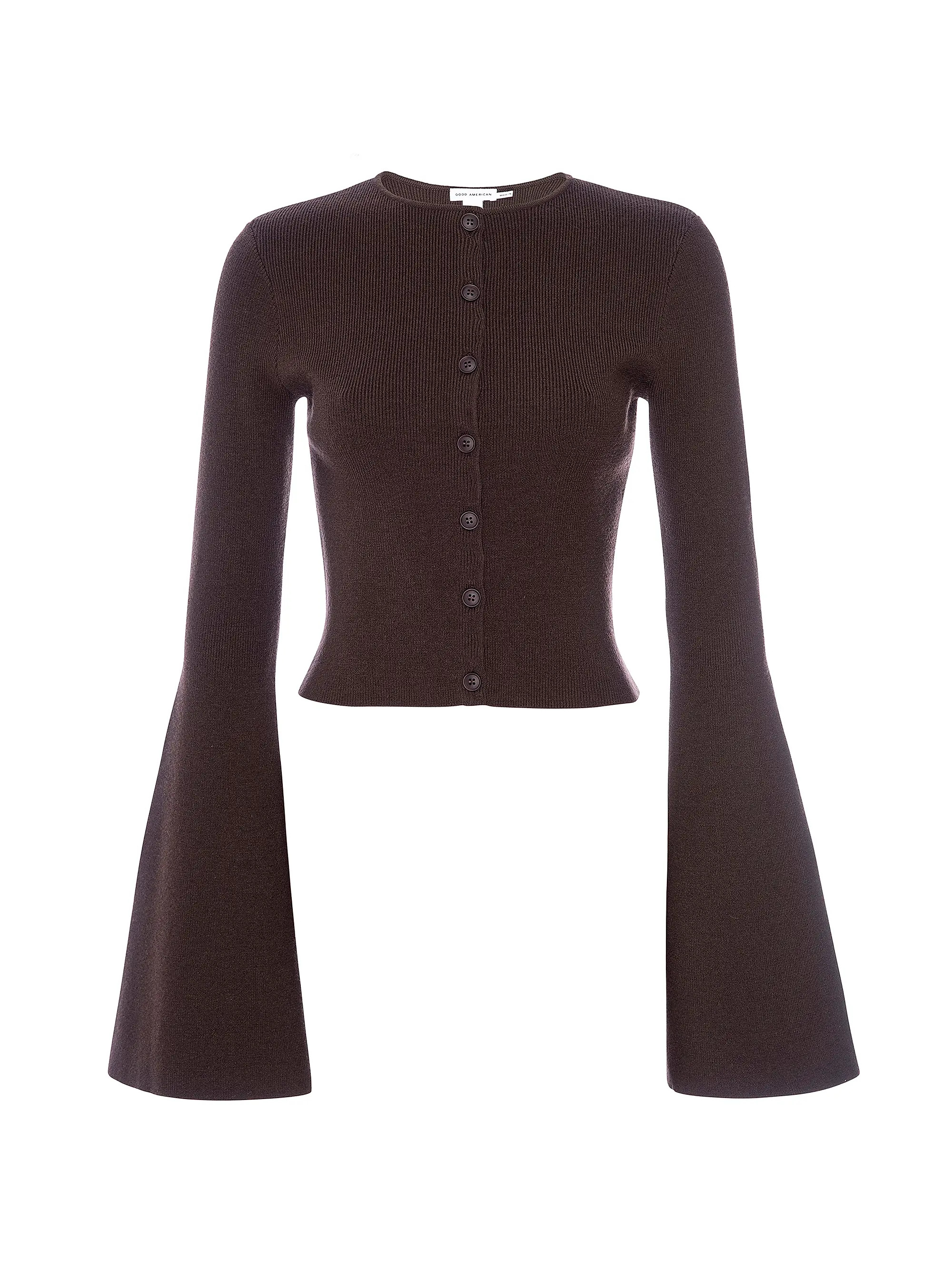 Crewneck Rib-Knit Bell-Sleeve Cardigan | Saks Fifth Avenue