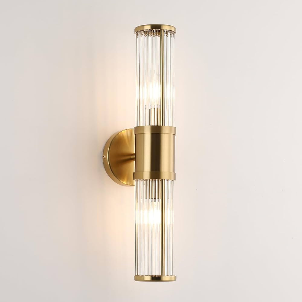 Glass Rods Wall Light Fixture Indoor Brass Bathroom Vanity Lights Beside Mirror Lighting Lamps Up... | Amazon (US)