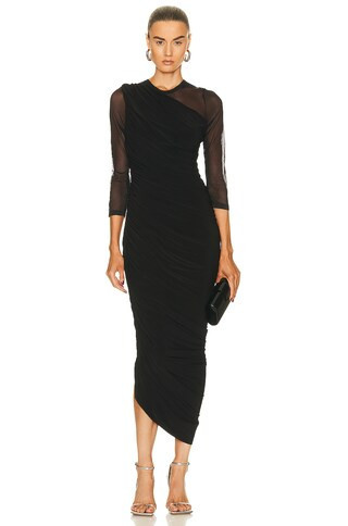 Norma Kamali Long Sleeve Diana Gown in Black & Black Mesh - Black. Size S (also in M, XS). | FWRD 