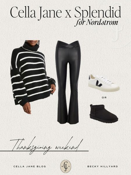 Cella Jane x Splendid collection at Nordstrom. Here’s some outfit inspiration with pieces from my collection and other products on Nordstrom! Thanksgiving weekend. Striped sweater, vegan leather leggings, booties or sneakers  

#LTKHoliday #LTKstyletip