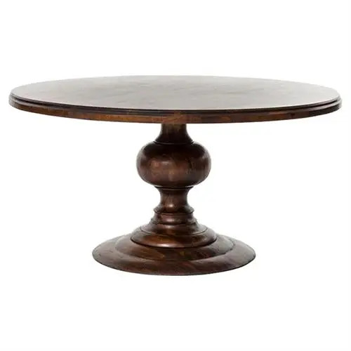 Frida Modern Classic Dark Oak Mango Wood Round Dining Table - 60"W | Kathy Kuo Home