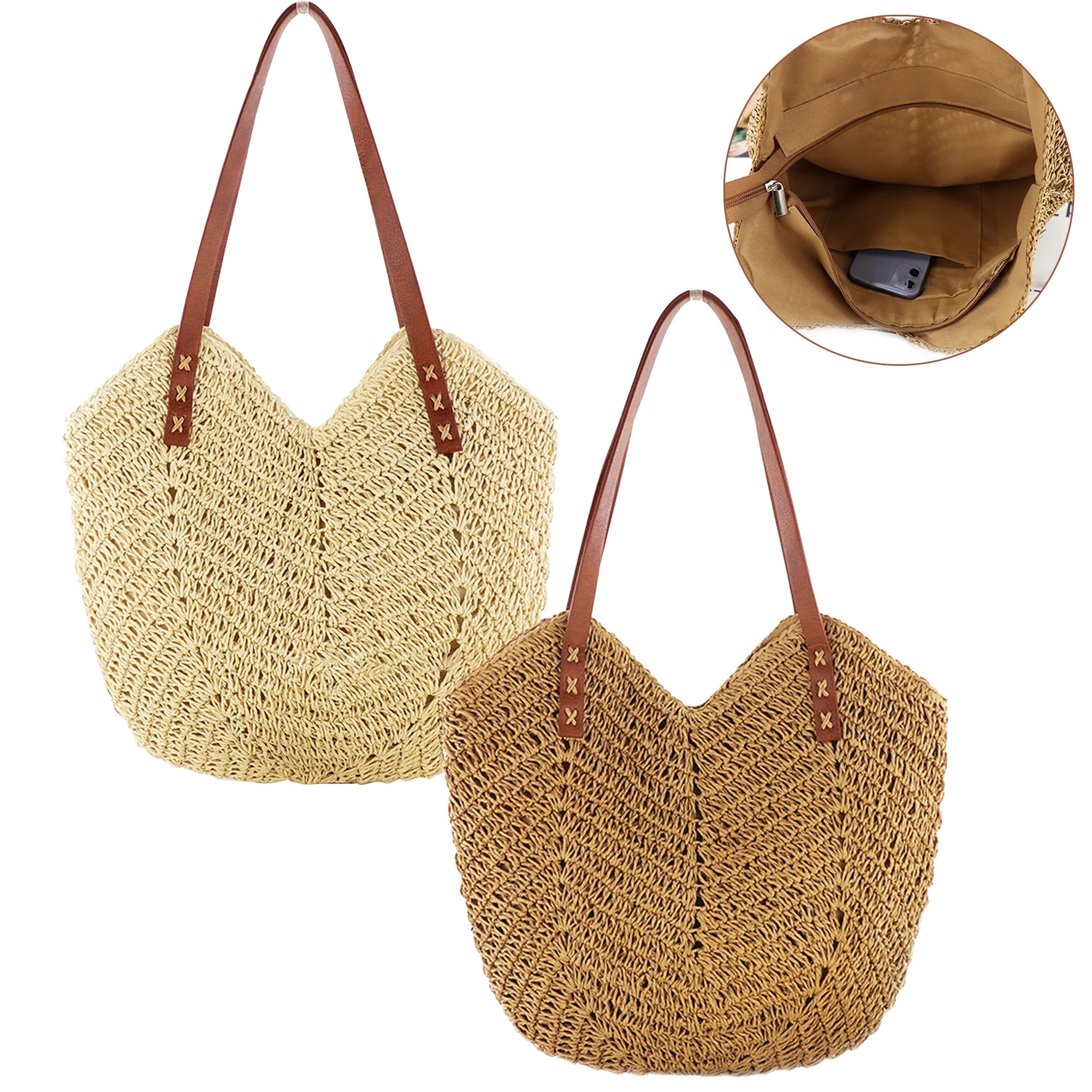 Straw Shoulder Bag for Women, Large Straw Bags Weave Handmade Handbag Summer Beach Straw Handbags... | Walmart (US)