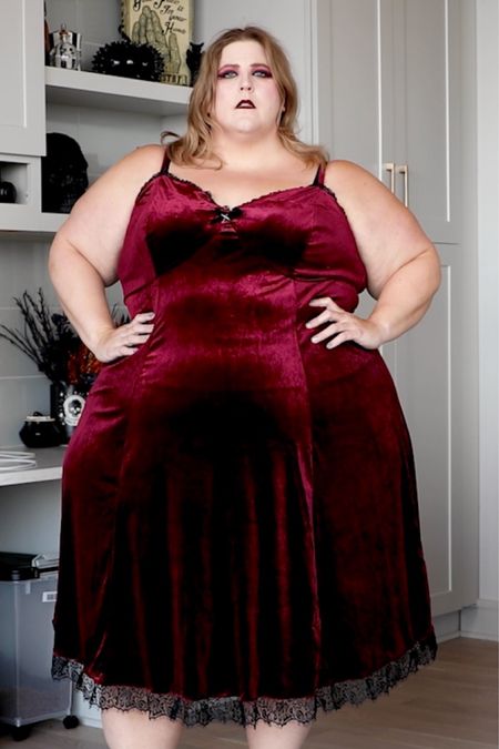 This plus size deep red, velvet slip dress is perfect for Halloween. It’s giving spooky “The Craft” vibes! 🎃👻🧙‍♀️
#plussize #plussizedress #plussizehalloween #velvetdress 

#LTKHalloween #LTKcurves