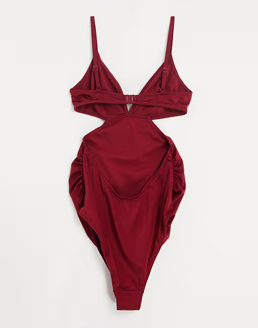 Wolf & Whistle Maternity Exclusive cut out swimsuit in plum | ASOS (Global)