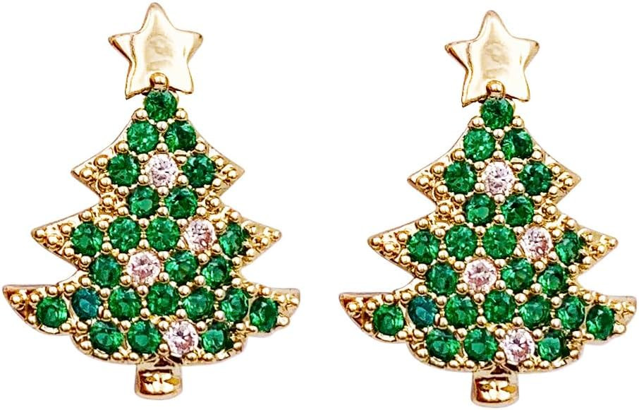 SELOVO Green Christmas Tree Shape Women Earrings Stud Green CZ Zircon Earrings Gold Tone | Amazon (US)