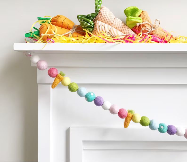 Carrot Rainbow Felt Ball Garland, Banner, Bunting - Easter, Spring | Etsy (US)