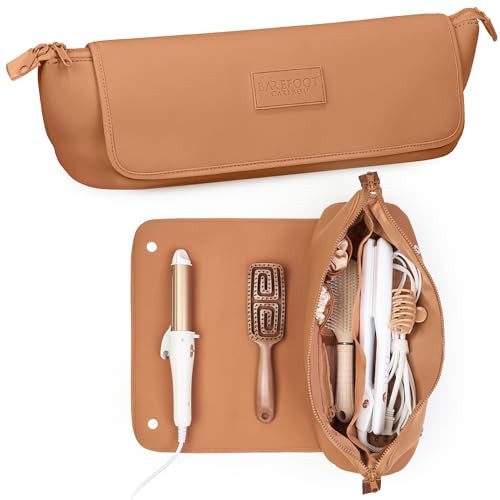BAREFOOT CARIBOU Hair Tools Travel Bag and Heat Resistant Mat (15.5") for Flat Irons, Straighteners, Curling Iron, Haircare Accessories, 2-in-1 design, Interior Pockets, Portable Organizer (Brown) | Amazon (US)