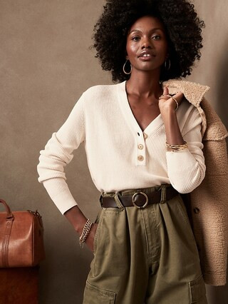 Ribbed Henley Pullover Sweater | Banana Republic Factory