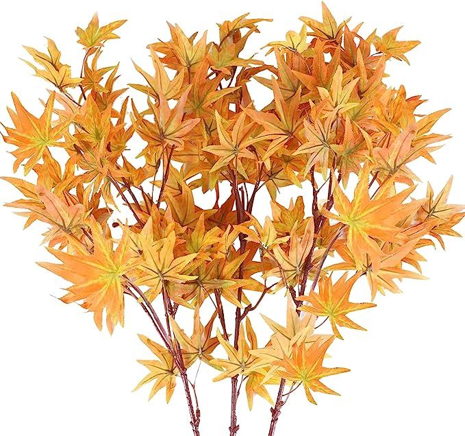 XHXSTORE 3pcs Fall Leaves Stems Artificial Greenery Stems Fake Fall Bushes Silk Maple Leaves Bran... | Amazon (US)