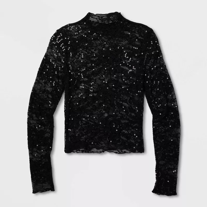 Women's Long Sleeve Lace Sequin Top - Wild Fable™ | Target