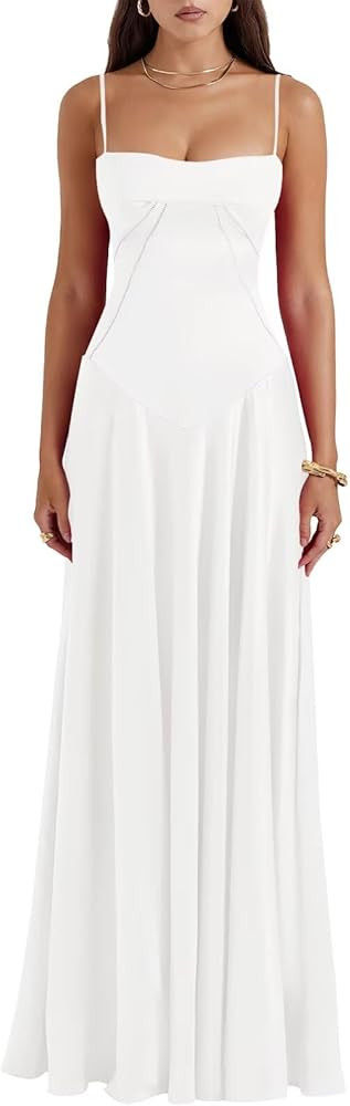 Long Satin Bridesmaid Dresses for Women Formal A-Line Corset Wedding Guest Dress Evening Party | Amazon (US)