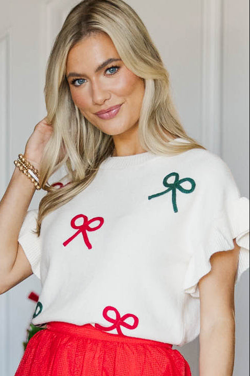 Jessica Cream Bow Sweater | The Mint Julep Boutique