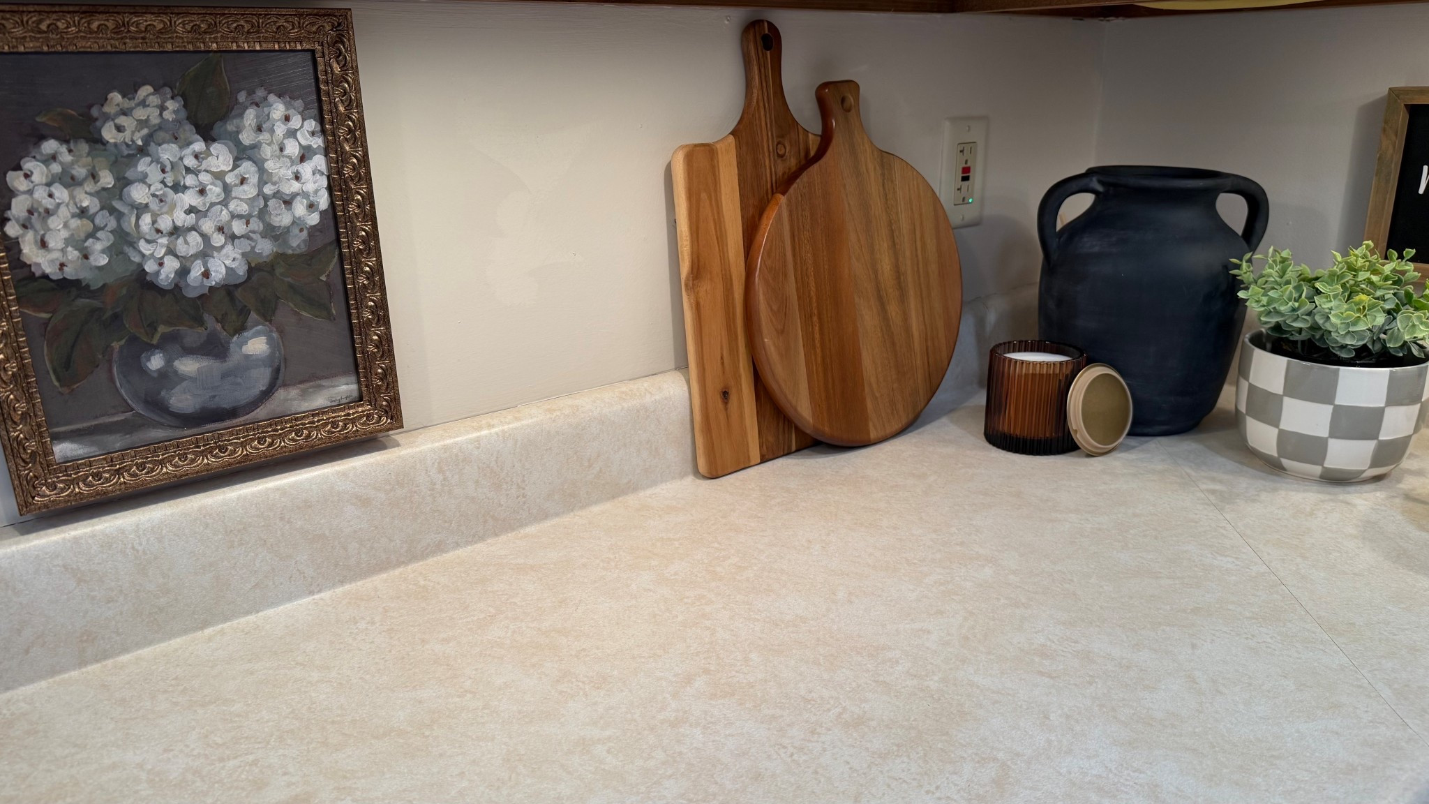 Found a cute, decorative way to cover up the ugliest tile backsplash. Grabbed the art and cutting boards from Hobby Lobby. I hung up the art using 3M hooks, as I was worried about hitting electrical with a nail. Linking the hooks and similar art and cutting boards. 

#LTKfoodie #LTKSeasonal #LTKHome