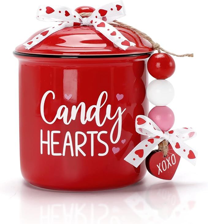Amazon.com: Candy Hearts Tiered Tray Decor Mini Ceramic Canister Valentine's Day Red Decorative J... | Amazon (US)