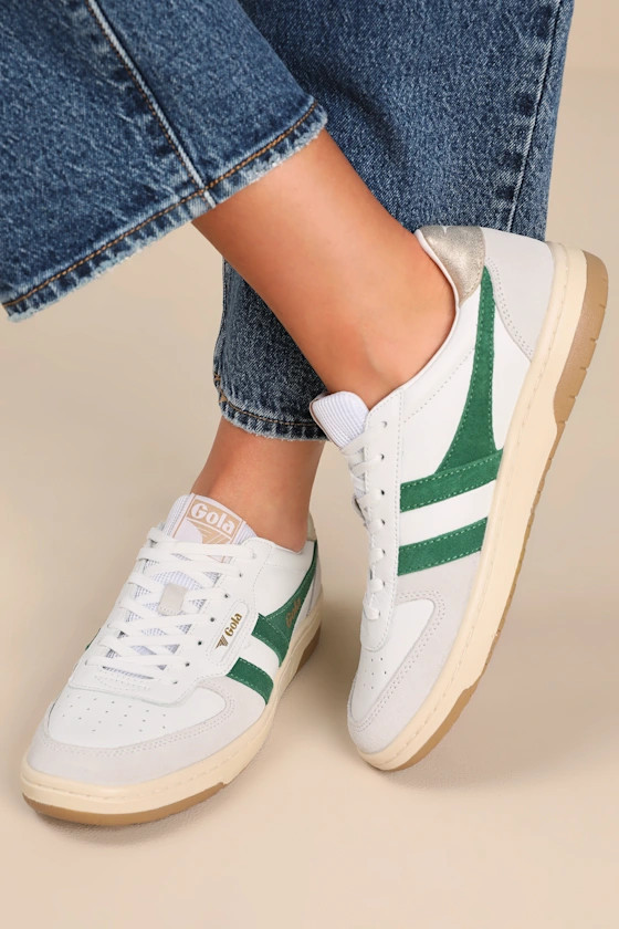 Hawk White and Dark Green Color Block Suede Sneakers | Lulus