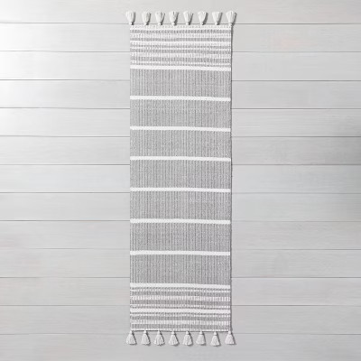 Pick Stitch Textured Stripe with Tassel Rug Jet Gray - Hearth & Hand™ with Magnolia | Target