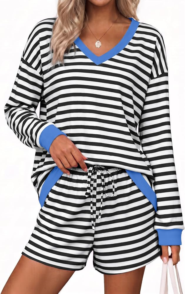 Ekouaer Womens Lounge Sets 2 Piece Long Sleeve Casual Striped Matching Set | Amazon (US)