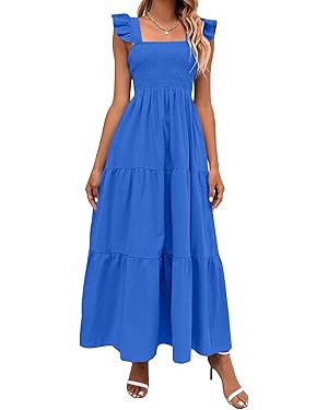 MakeMeChic Women's Summer Beach Boho Dress Casual Floral Spaghetti Strap Square Neck Long Maxi Su... | Amazon (US)
