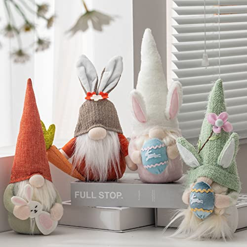 NIDUYONG Easter Gnomes Decorations, 4Pcs Plush Easter Bunny Egg Carrot Handmade Swedish Tomte Elf Stuffed Doll Rabbit Gifts, Spring Home Decor Gifts Toys for Kids, Kitchen Table Gift Table Ornament | Amazon (US)