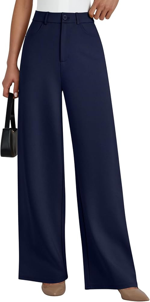 LILLUSORY Women High Waisted Stretchy Wide Leg Work Pants Business Casual Trousers with Pockets 2... | Amazon (US)