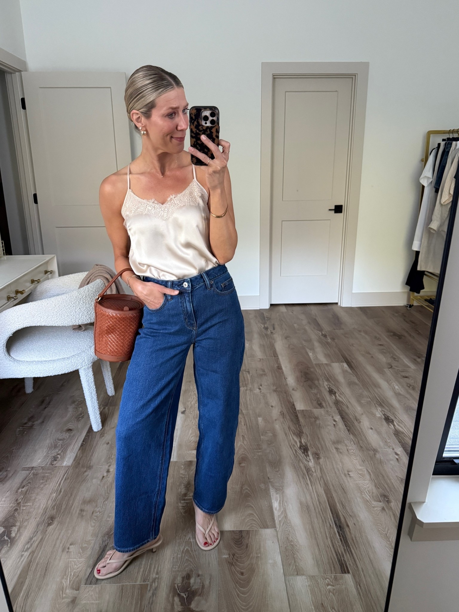 Wearing 26 jeans, XS silk cami, heels tts

#LTKootd #LTKSeasonal #LTKOver40