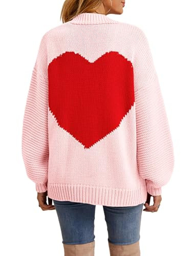 Nulibenna Women Knitted Heart Patch Open Front Long Sleeve Chunky Oversized Cardigan Sweater Loos... | Amazon (US)